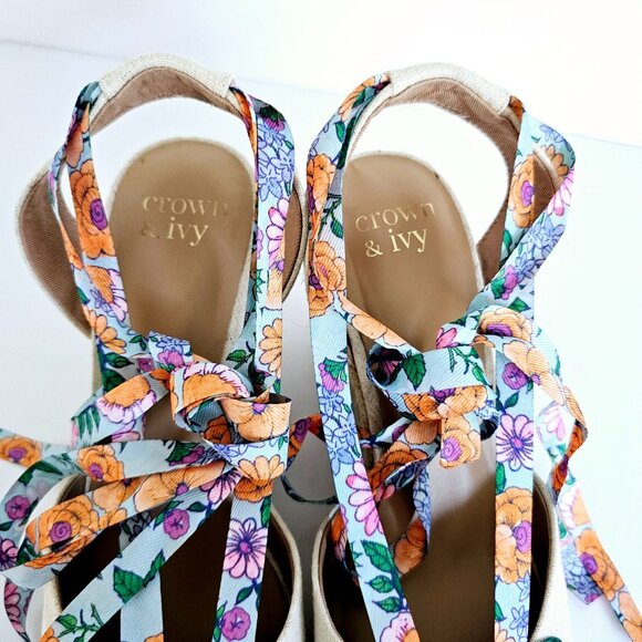 Crown & Ivy Lawndale Womens Floral Print Espadrille Wedge Sandals Sz 9.5~SH162.1 - Picture 5 of 8